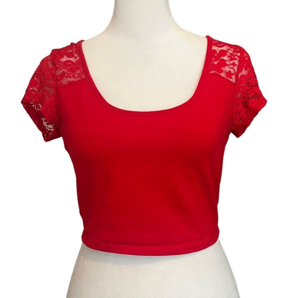 AMBIANCE APPAREL Crop Top Size M Red Lace​